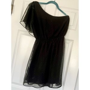 Black one shoulder dress with small sparkles